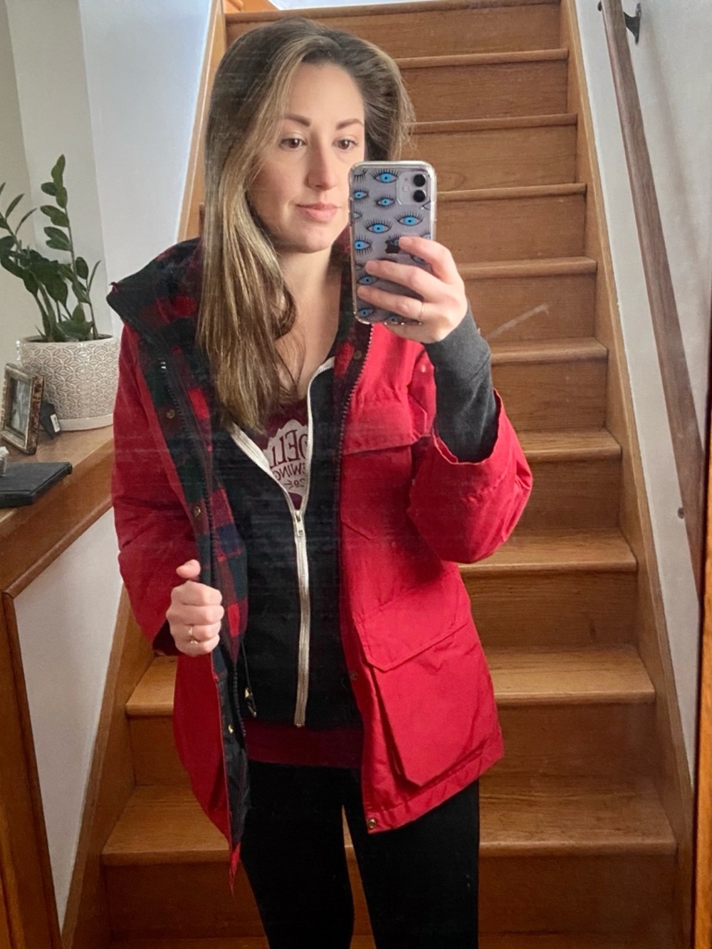 Vintage Woolrich Red Hooded Raincoat with Plaid Wool Lining